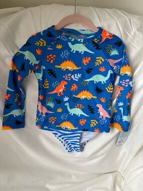 Cat & Jack Blue Dinosaur Rashguard Set with Multi-Color Dinosaurs